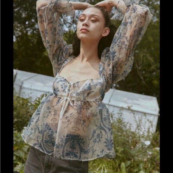 UO Lost In Thought Toile Babydoll Blouse - Picture 1 of 5